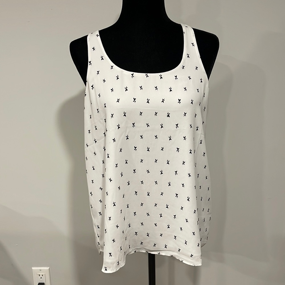 Reitmans Essentials Reversible Tank Top - Black Flower Pattern/White - Medium